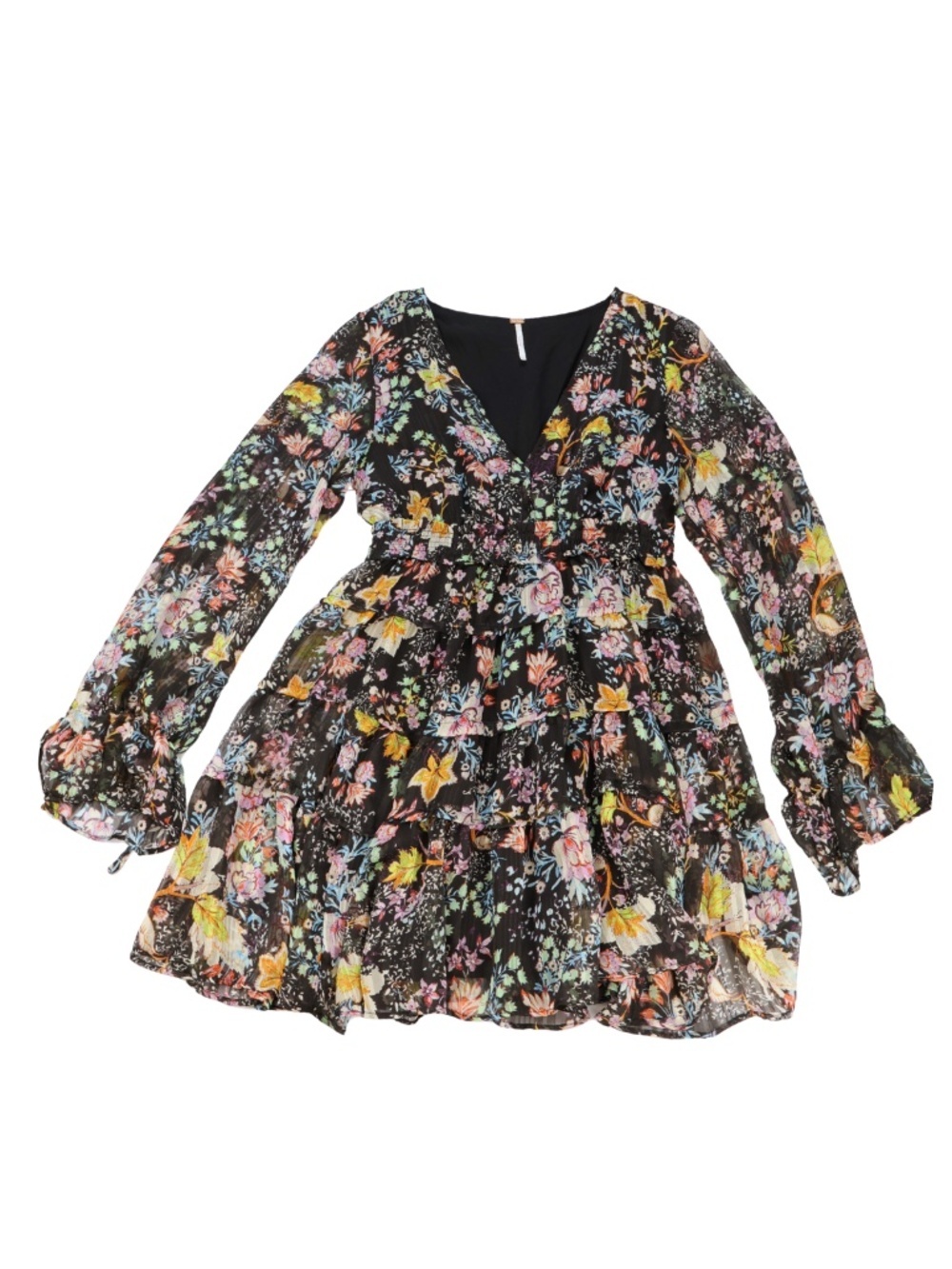 Free People Floral Tiered Ruffle Mini Dress Size Small Boho Sheer